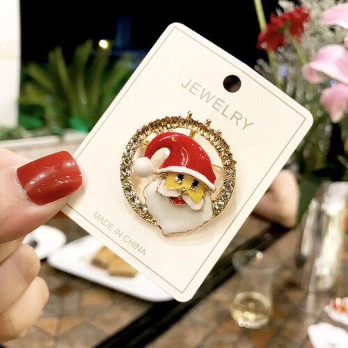 Xmas Enamel Brooch Snowman Santa Claus e Wreath Metal Pins F