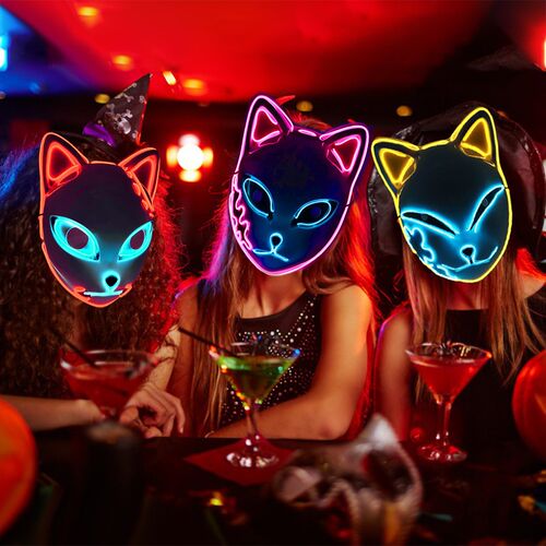 LED Glowing Cat Face Mask Cool Cosplay Neon Demon Slayer Fox