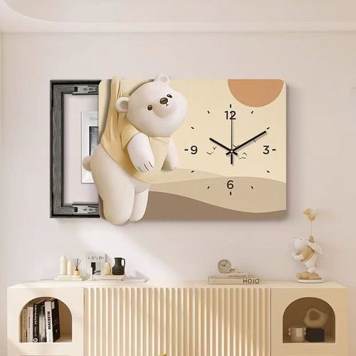 橫款电表箱装饰画带钟表免打孔遮挡餐厅高档配电箱总开关电闸挂画