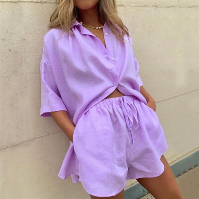 Women Solid Clothes Set Half Shirt+Irregular Hem Drawstring