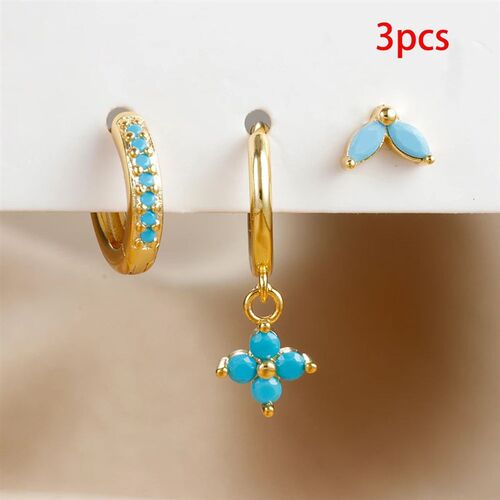 3PCS Exquisite Green Zircon Hanging Earrings Set for Women S