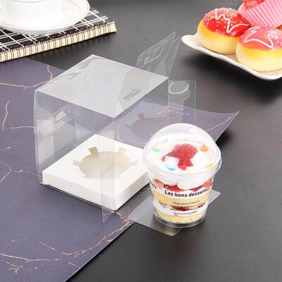Cupcake packaging box full transparent PET single grain wood
