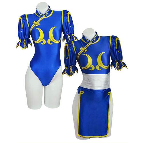 Chun Li Cosplay Dress Costume Game SF Chunli Role Play Blue
