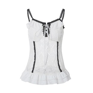 Mid-Length White Lace Sling Top透 视蕾丝荷叶边女生百搭吊带裙