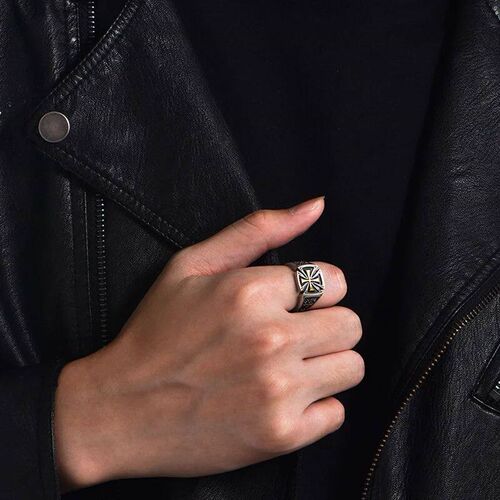 Retro Croix de Guerre Ring For Men Cross Accessories Silver