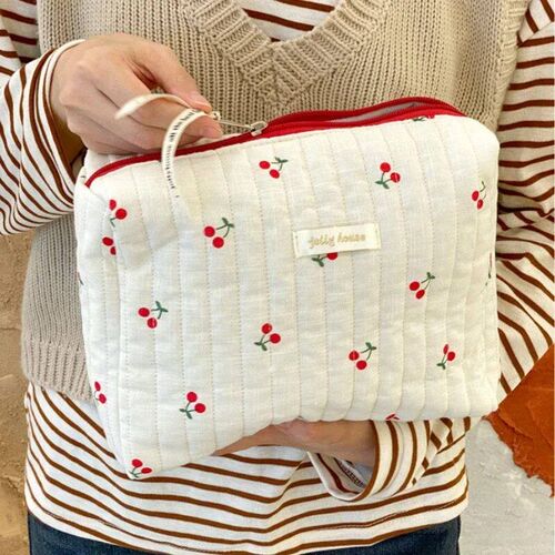 Quilted Cotton Ladies Travel Storage Bag Retro Cherry Women