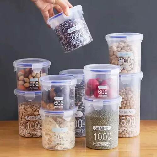 4Pcs Sealed Storage Box Transparent Kitchen Food Grain Organ