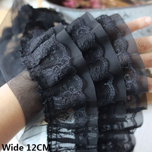 12CM Wide White Black Three Layers 3D Pleated Mesh Chiffon F