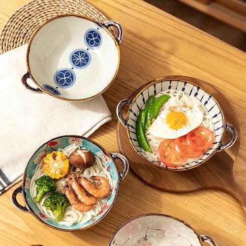 7.5inch Japanese Household Noodle Bowl Ceramic Soup Bowl Wit