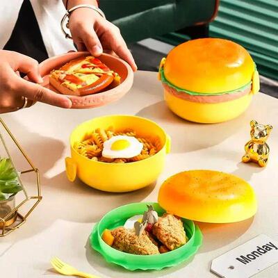 Hamburger Lunch Box Double Tier Cute Burger Bento Box Microw