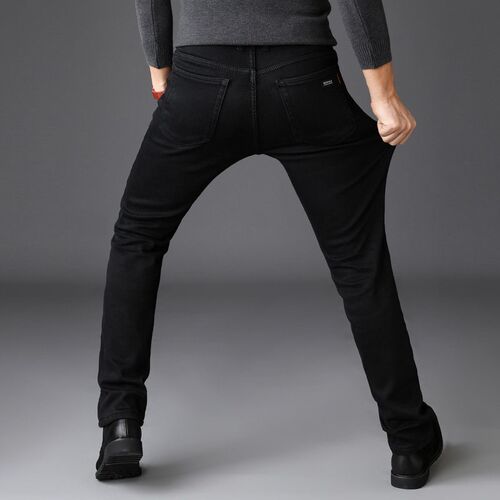 Spring and Summer New Pure Black Slim-Fit Jeans Mens Stetch