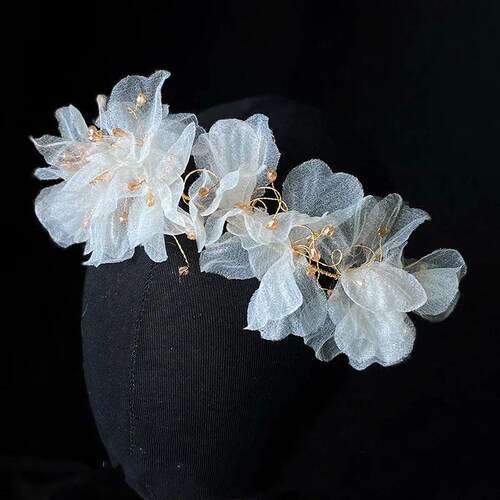 Gorgeous Handmade Yarn Floral Wedding Tiara with Earring Bea