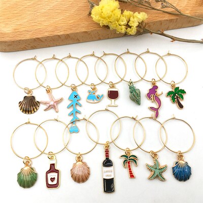 Wine Glass Marker Zinc Alloy Enamel Gold Plated Charms Penda