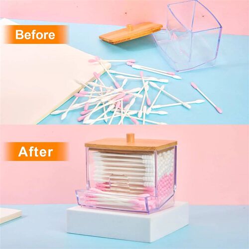 Small Cotton Swab Dispenser, Plastic Ear  Swabs Holder, Squa