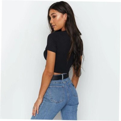 Women Female T-shirts crop top Tee Tops T Shirt White