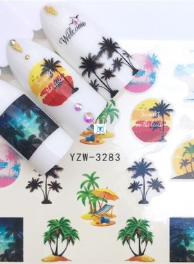 1pc Water Nail Stickers Decal Marine Life Flamingo Leaf