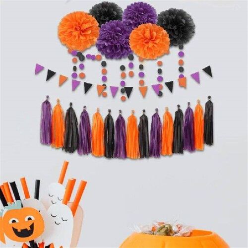 Multicolors Tissue Paper Pompoms with Tassels Elegant