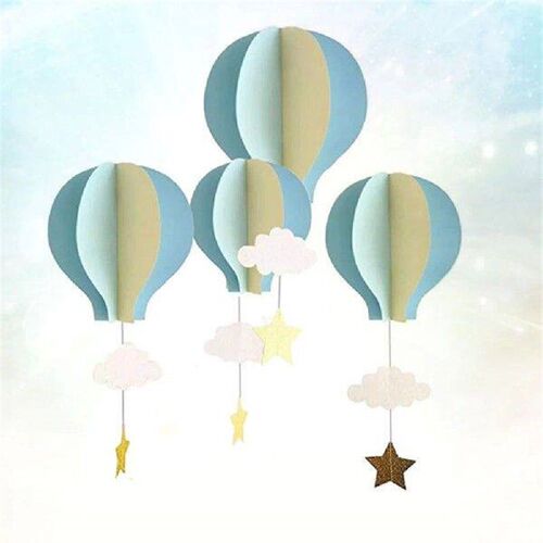 4 Pcs Hot Air Balloon Decoration Clouds Paper Pendant Green