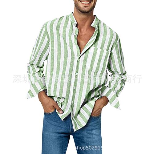 Autumn Striped Casual Shirt Lapel Mens All-match Fashion Yo