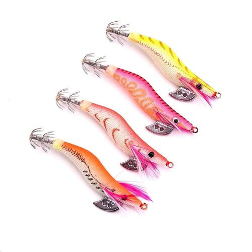 4PCS Fishing Lures Wrapped Prawn Lure Octopus Shrimp Wood Ba