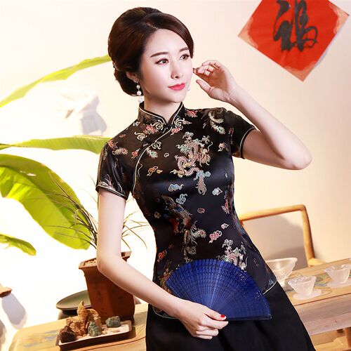 Oversize 3XL 4XL Women Satin Shirt Summer Vintage Chinese St