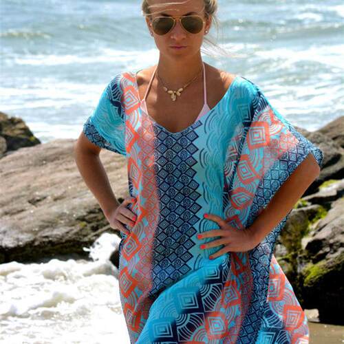 Boho Summer Printing Beach Dress Women Bathing Suit Cover Up