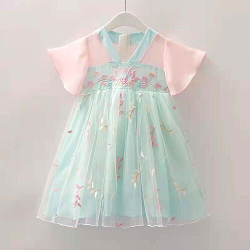 Summer New Girls Hanfu Cheongsam Dress Vintage Embroidered