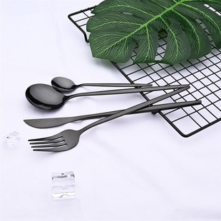 24pcs Black Western Dinnerware Set Stainless Steel Cutlery S
