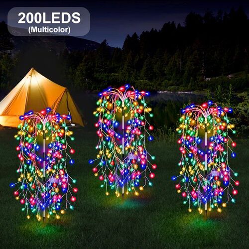 1pc 200LED Solar Firecracker Willow Fireworks Lights Outdoor