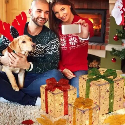 3PCS Christmas Tree Gift Box Christmas Luminous Bow  Party
