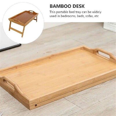 Foldable Bamboo Laptop Desk Bed Tray Breakfast Serving Tray