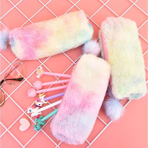 Pen Case Gradient Cute Girl Plush Octagon Pencil Case Girls