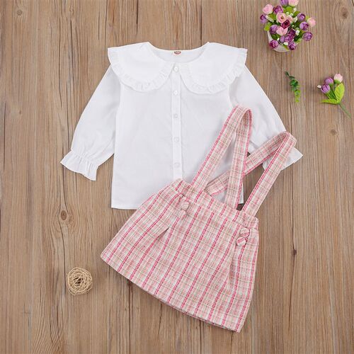 Lovely Kids Baby Girls Clothes 2pcs Suit Peter Pan Collar Lo