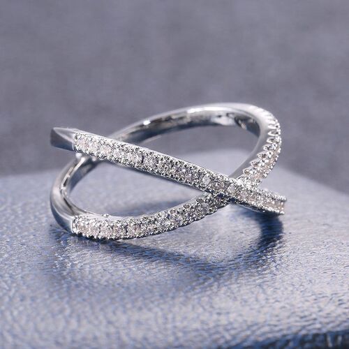 Huitan Luxury Cross X Shape Women Engagement Ring Full Paved