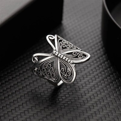 Vintage Silver Color Butterfly Ring For Women Versatile Fash