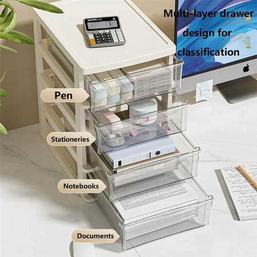 Clear Desktop Storage Box with Drawer Heightened Table Organ
