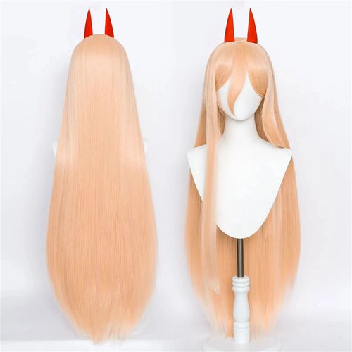 Anime Chainsaw Man Makima Power Cosplay Wig Long Orange Pink