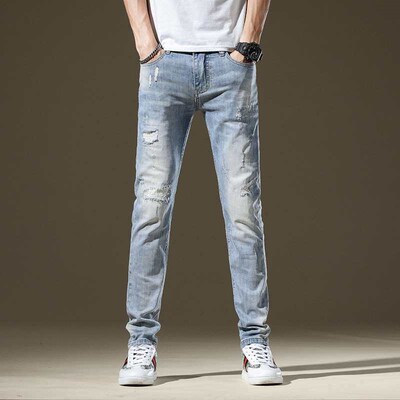 Mens Jeans Mens Spring and Summer New Ripped Patch Small F