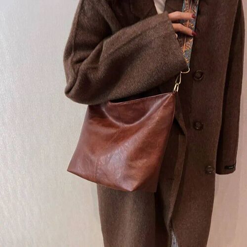 Vintage Solid Color PU Leather Women Fashion Shoulder Sling