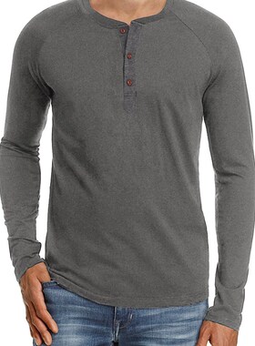 Solid Long Sleeve Tshirt for Men Henley Shirt Mens Base Laye