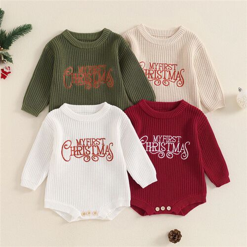 Baby Christmas Sweater Romper Letter Embroidery Round Neck L