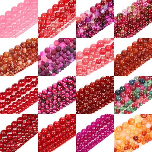 4-12mm Natural Stone Beads Rose Red Stripe Agates Tourmaline