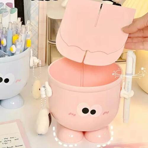 Cartoon Big Eyes Pencil Holder with Hook Table Cute Statione