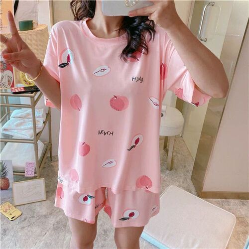2023 Vrouwen Pyjama Set Panda Cartoon Gedrukt Korte Mouwen T