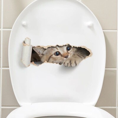 Torn Peeping Kitten Toilet Sticker 3D Effect Bathroom Toilet