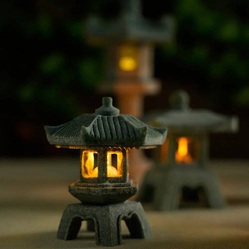 Pagoda Lantern Light Garden Statue Micro Landscape Fish Tank图片
