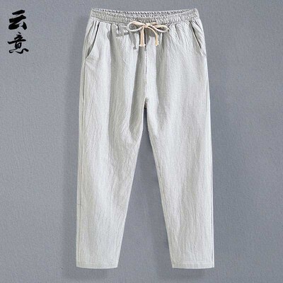 Cotton and Linen 9 Ankle Pants Mens Summer Thin Loose Large