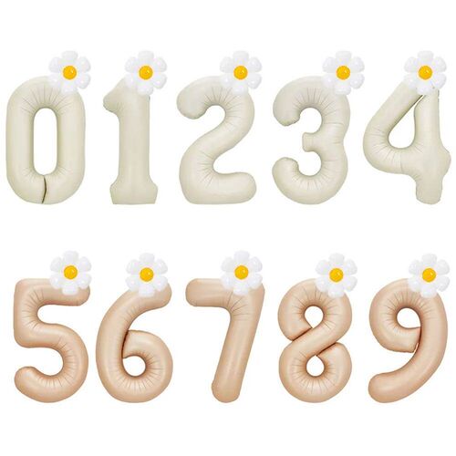 2pcs Daisy Foil Balloons Set Cream Caramel 40inch Number Bal