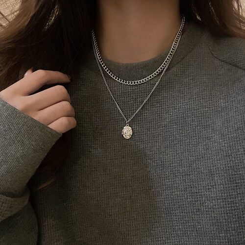Double Layer Necklace Girl欧美轻奢小众气质钛钢双层项链女