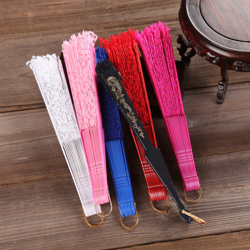 Dance Fan Ornament Ladies Lace Hand Fan Black White Cloth Fo